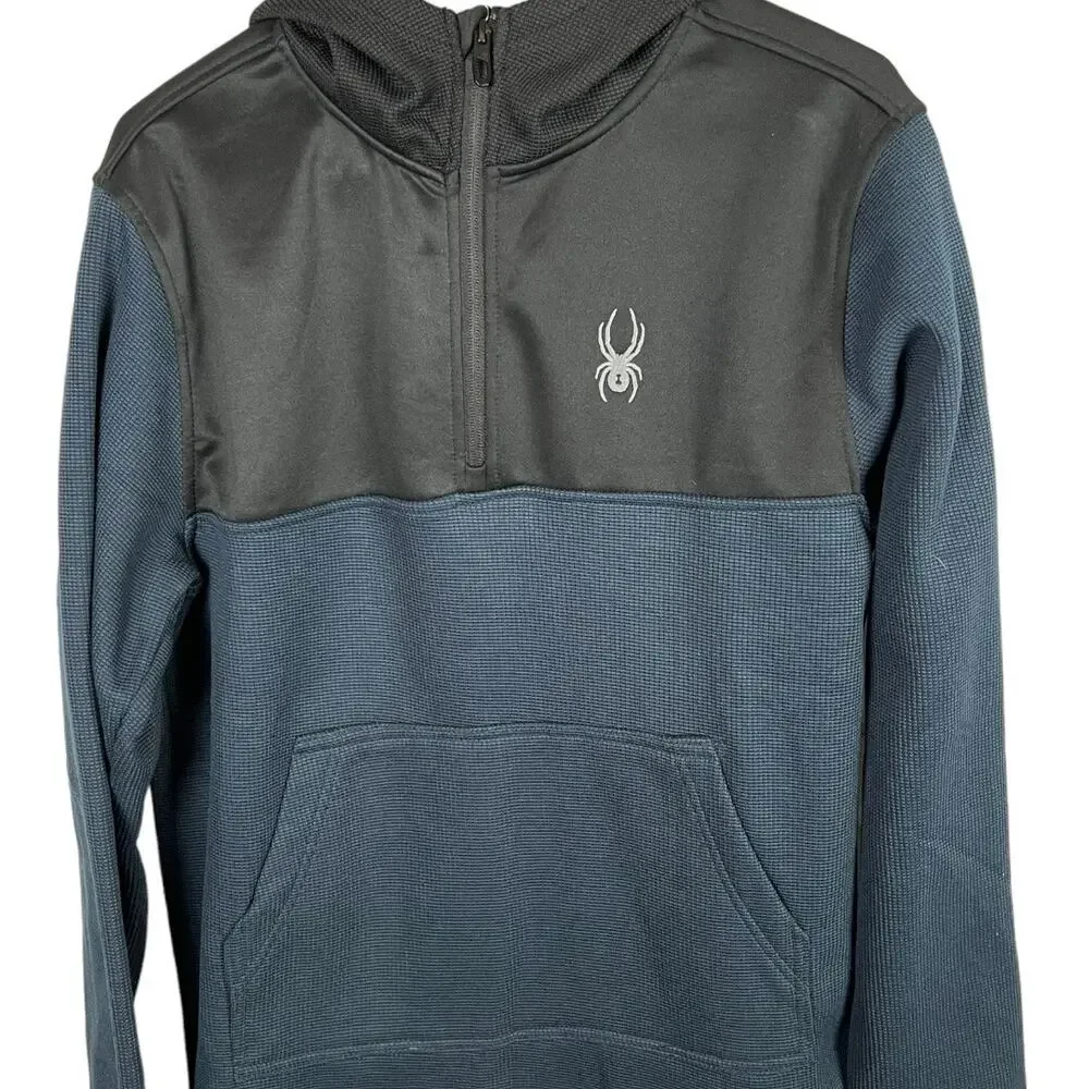 Spyder Mens Pullover Hoodie Medium NWT Black Blue Performance Jacket New $129